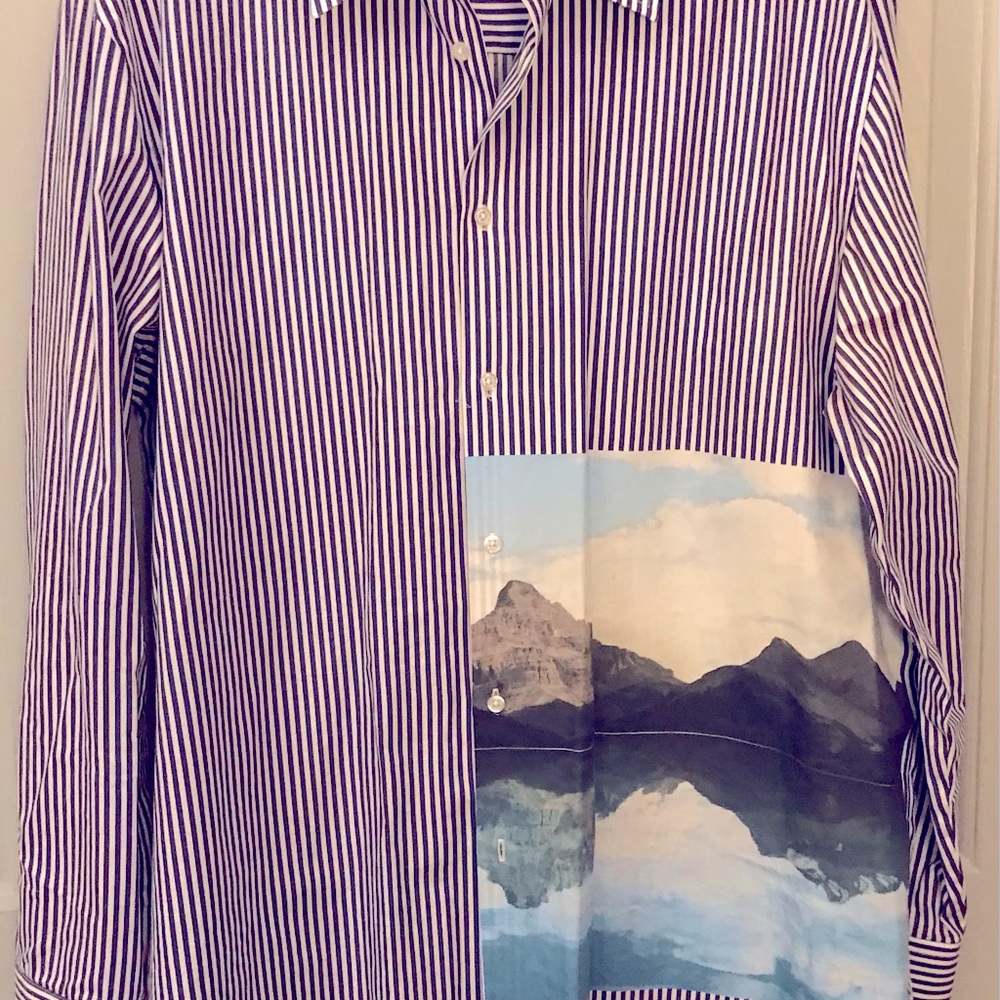 Zara Man Navy White Stripe w/ Scenic Decoration, XL